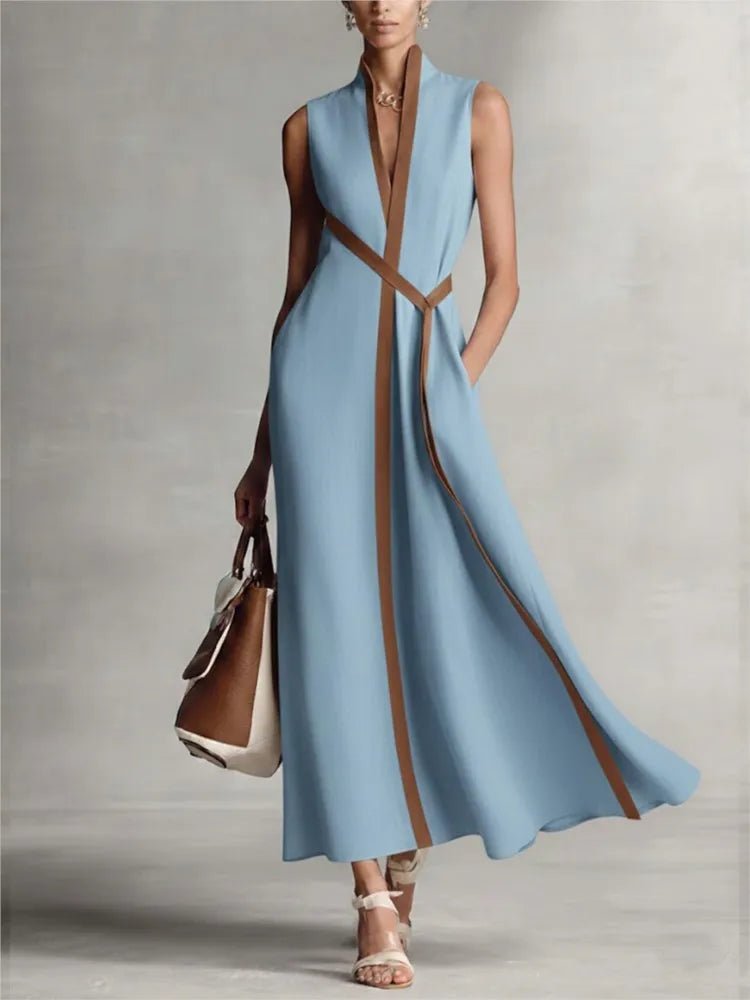 Valeria | Vestido Maxi Mujer Cuello V Rayas - SC