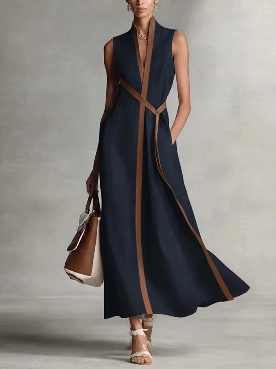 Valeria | Vestido Maxi Mujer Cuello V Rayas - SC