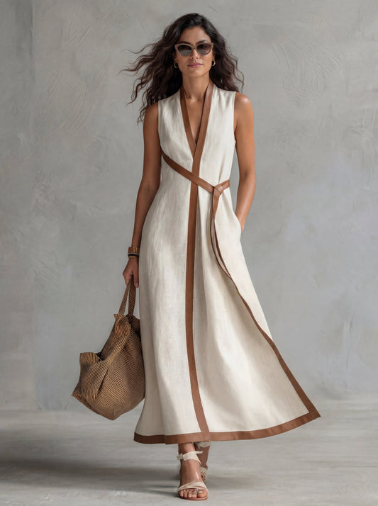 Valeria | Vestido Maxi Mujer Cuello V Rayas - SC