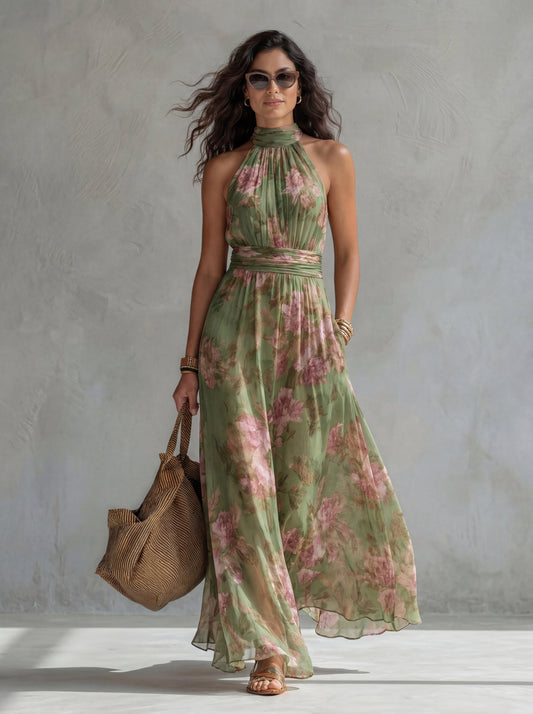 Livia | Vestido Maxi Halter Floral Elegante - SC