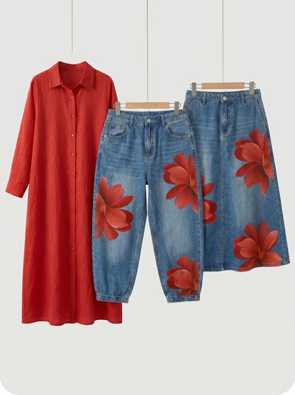 PACK FLORA MODELS | Juego de Jeans y Falda  + Camisa GRATIS