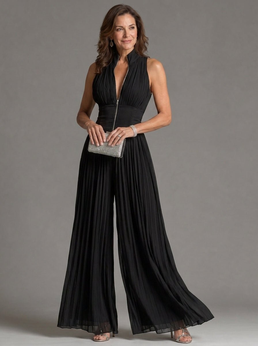 Zakira | Jumpsuit Negro con Escote Halter y Pierna Ancha - SC
