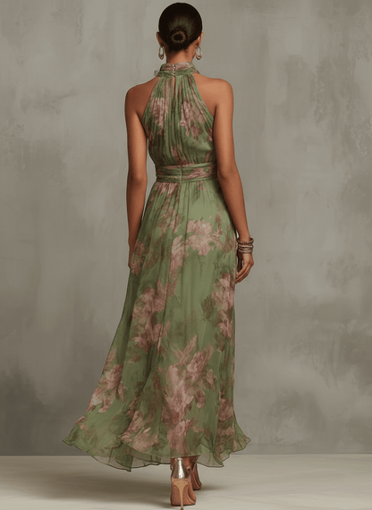 Livia | Vestido Maxi Halter Floral Elegante - SC