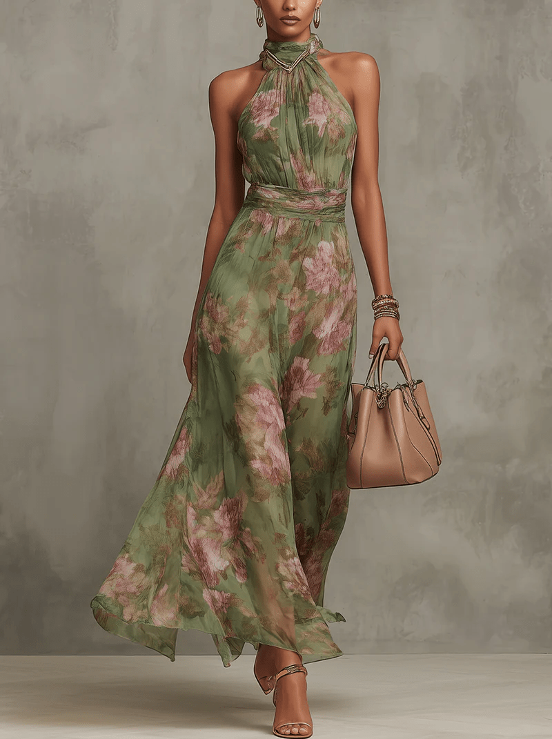 Livia | Vestido Maxi Halter Floral Elegante - SC