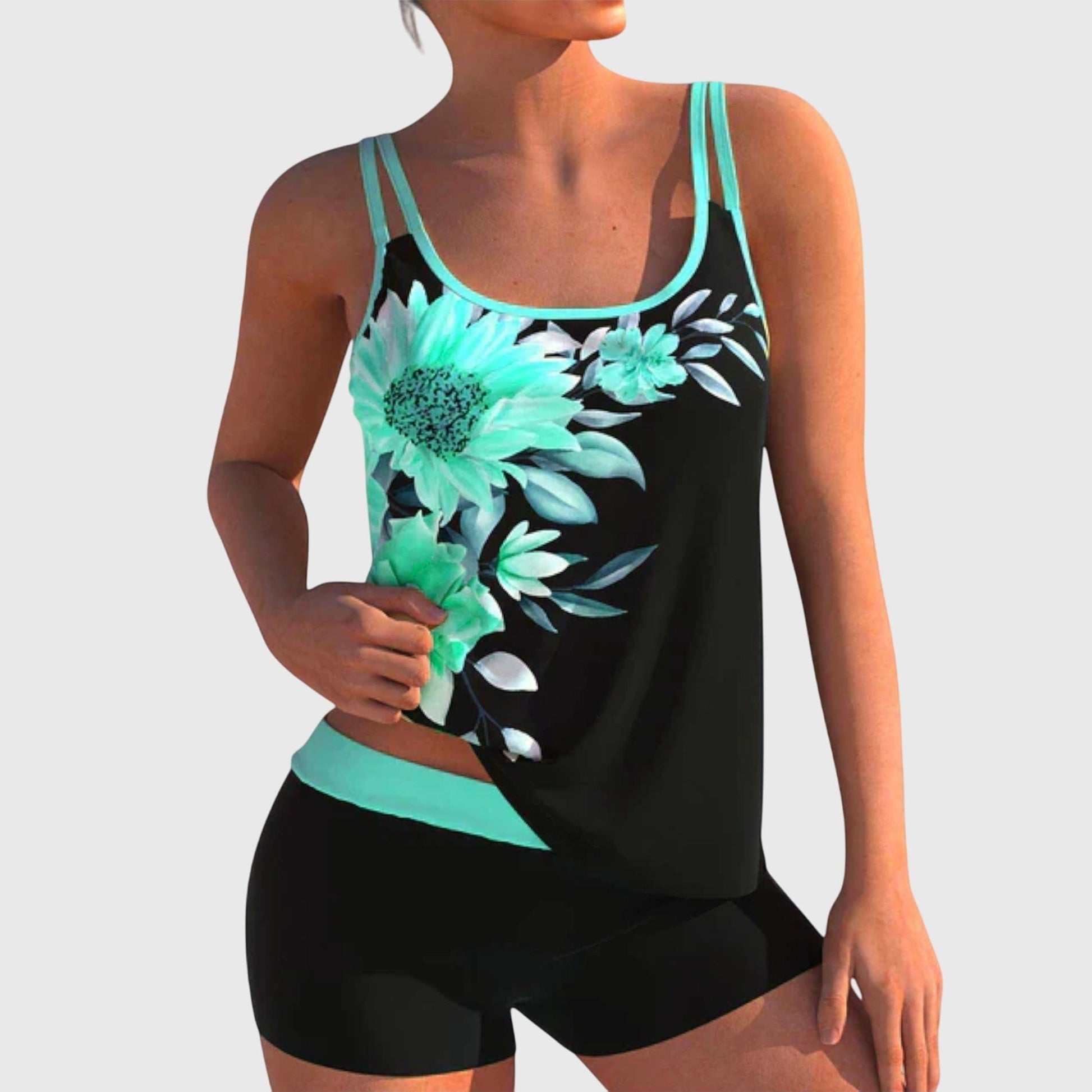 Flor | Tankini Floreado con Short Efecto Vientre Plano - SC